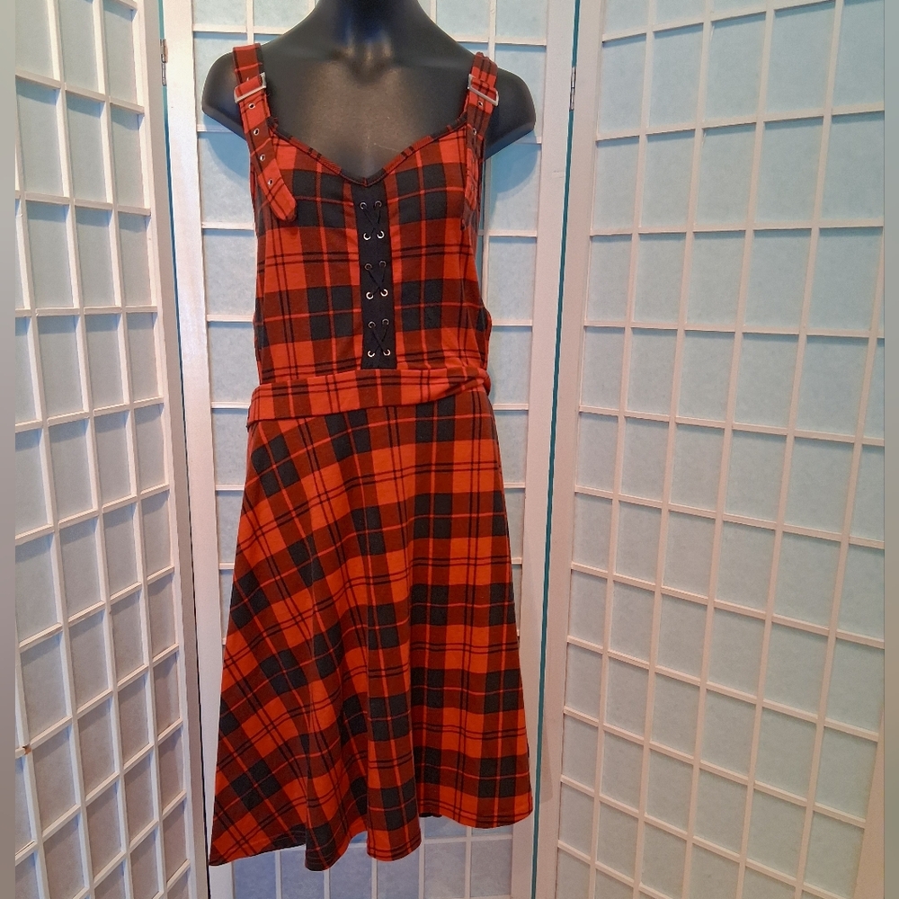 Chic Plaid Red and Black Women's Dress 6426
